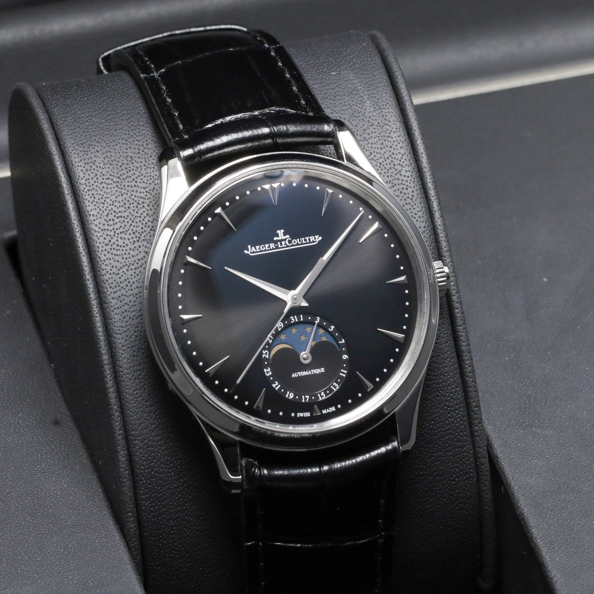 Jaeger-LeCoultre Master Ultra Thin 2018 Complete 39mm Stainless Steel Black Dial Stainless Steel Smooth Bezel Black Alligator Leather Strap with Stainless Steel Deployant Clasp Q1368470