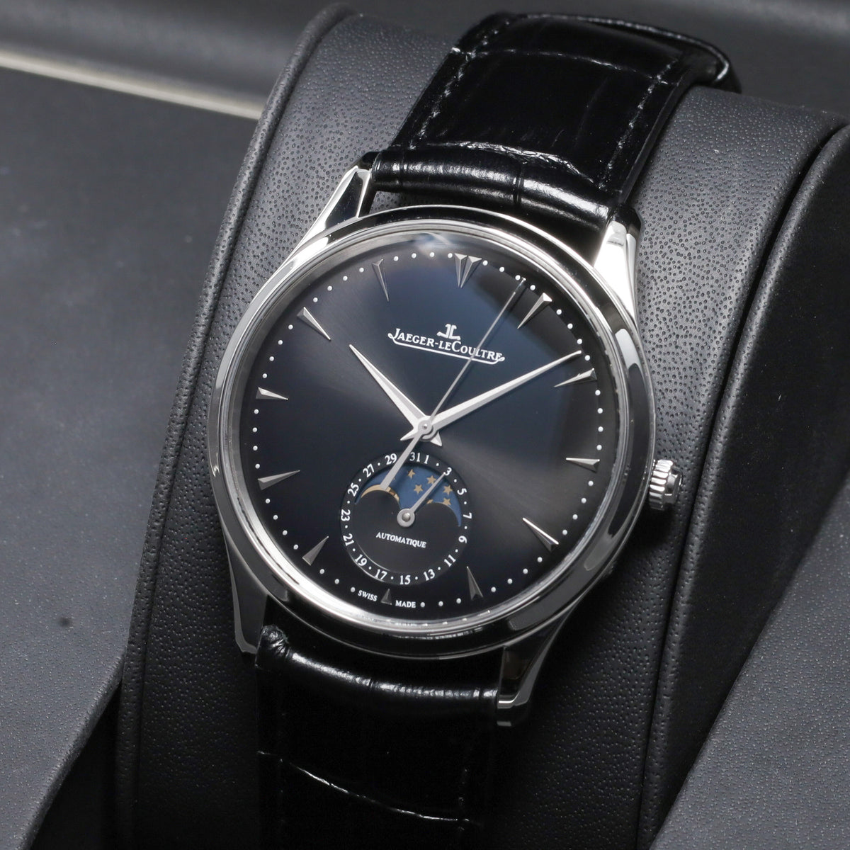 Jaeger-LeCoultre Master Ultra Thin 2018 Complete 39mm Stainless Steel Black Dial Stainless Steel Smooth Bezel Black Alligator Leather Strap with Stainless Steel Deployant Clasp Q1368470