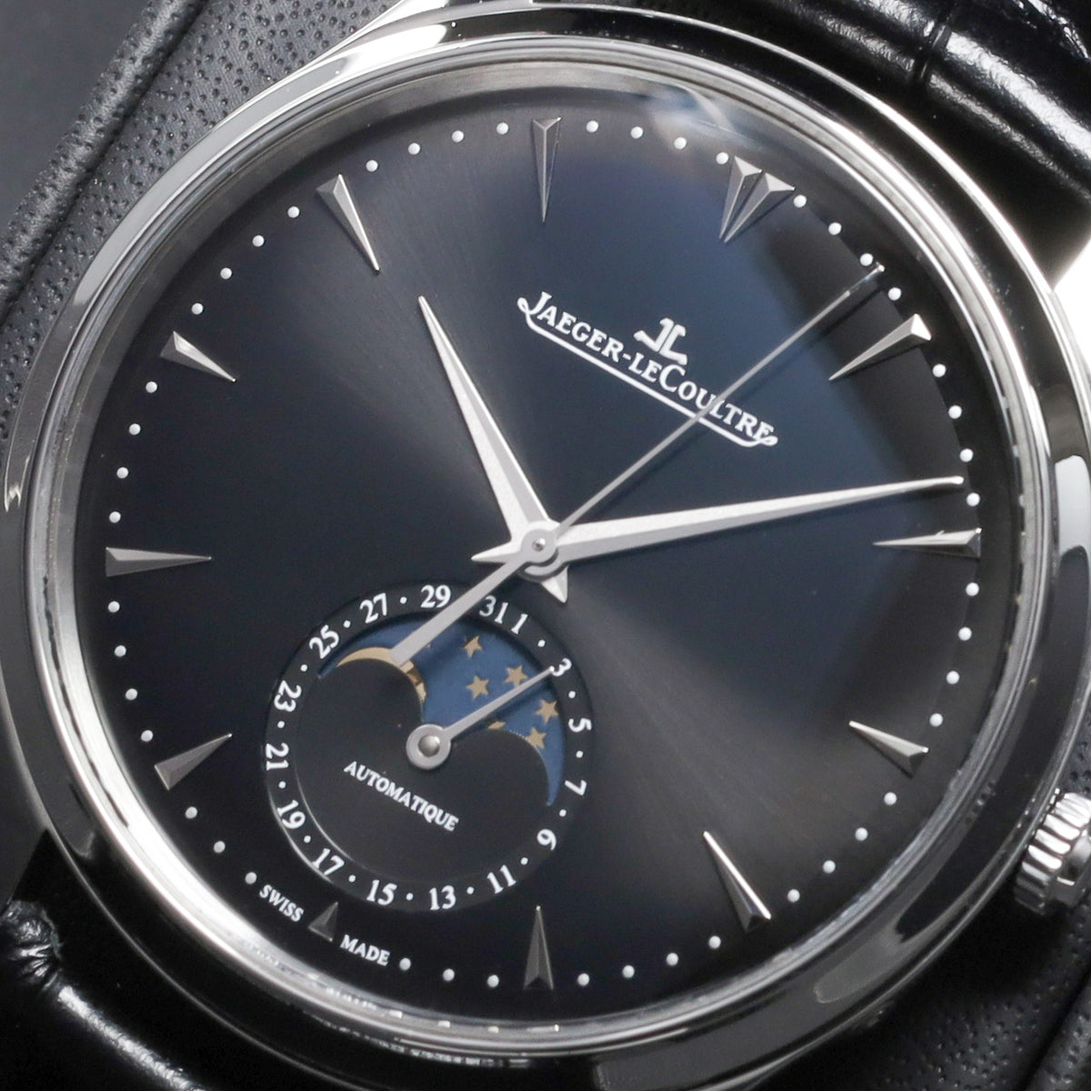 Jaeger-LeCoultre Master Ultra Thin 2018 Complete 39mm Stainless Steel Black Dial Stainless Steel Smooth Bezel Black Alligator Leather Strap with Stainless Steel Deployant Clasp Q1368470