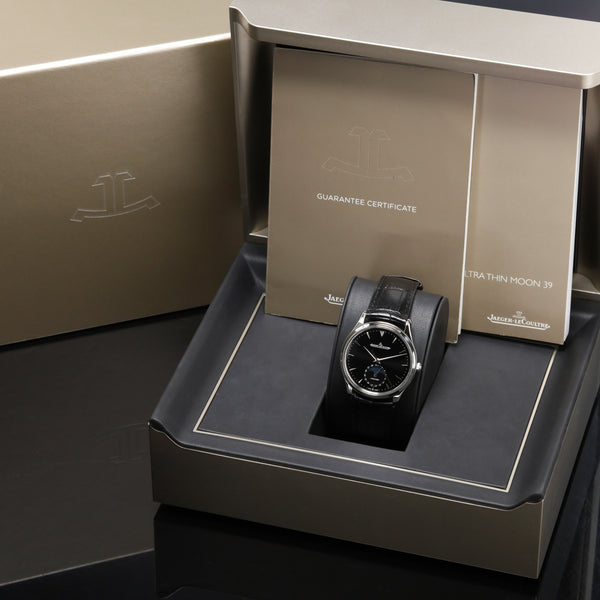 Jaeger-LeCoultre Master Ultra Thin 2018 Complete 39mm Stainless Steel Black Dial Stainless Steel Smooth Bezel Black Alligator Leather Strap with Stainless Steel Deployant Clasp Q1368470