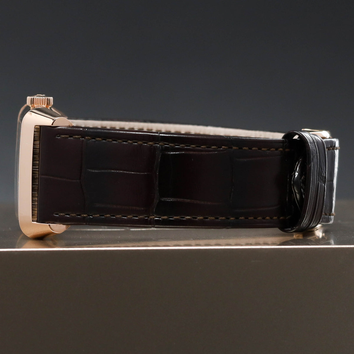 JLC Reverso 2021 Complete 49.4mm 18k Rose Gold Silvered Front Dial 18k Rose Gold Bezel Brown Alligator Leather Strap Q3912420