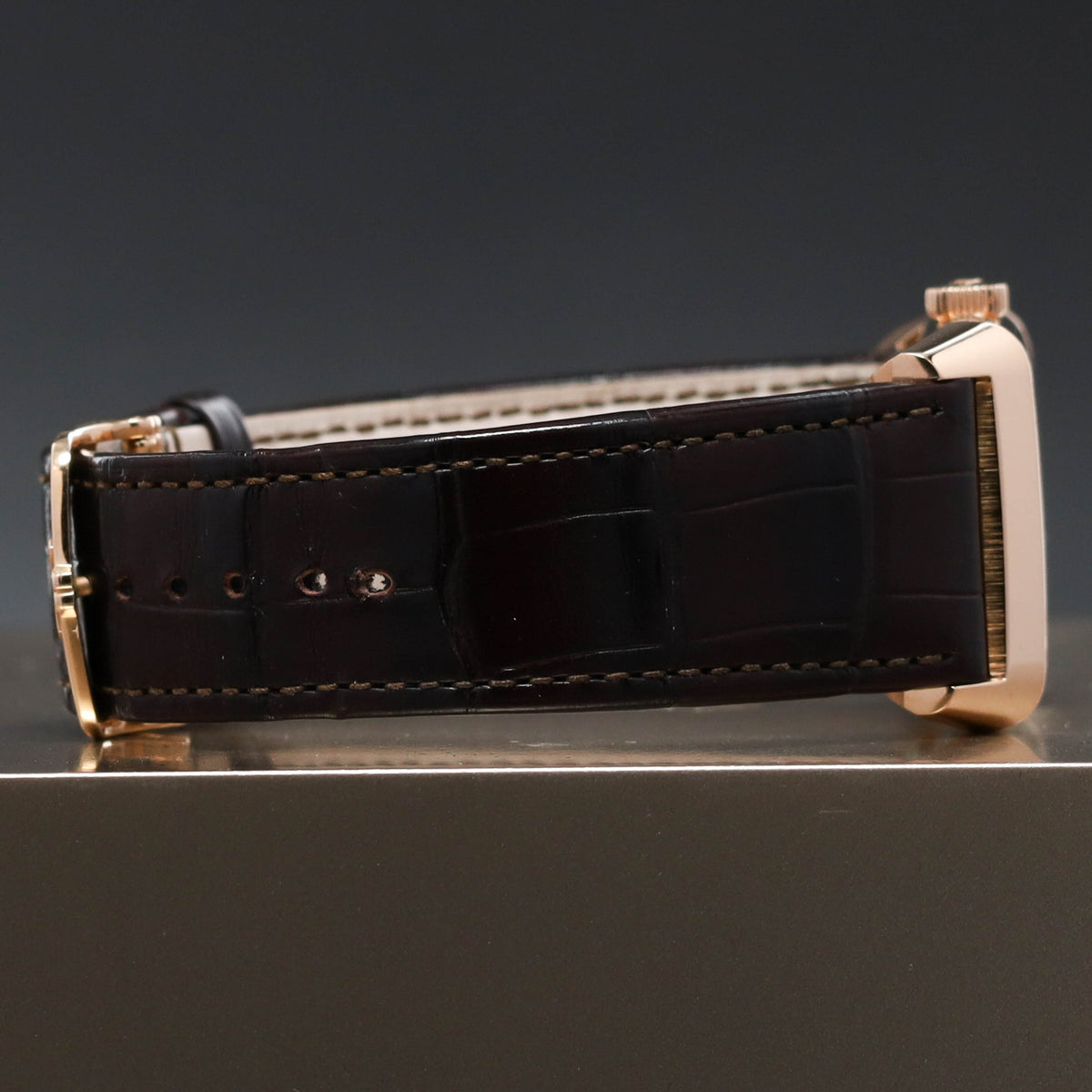 JLC Reverso 2021 Complete 49.4mm 18k Rose Gold Silvered Front Dial 18k Rose Gold Bezel Brown Alligator Leather Strap Q3912420