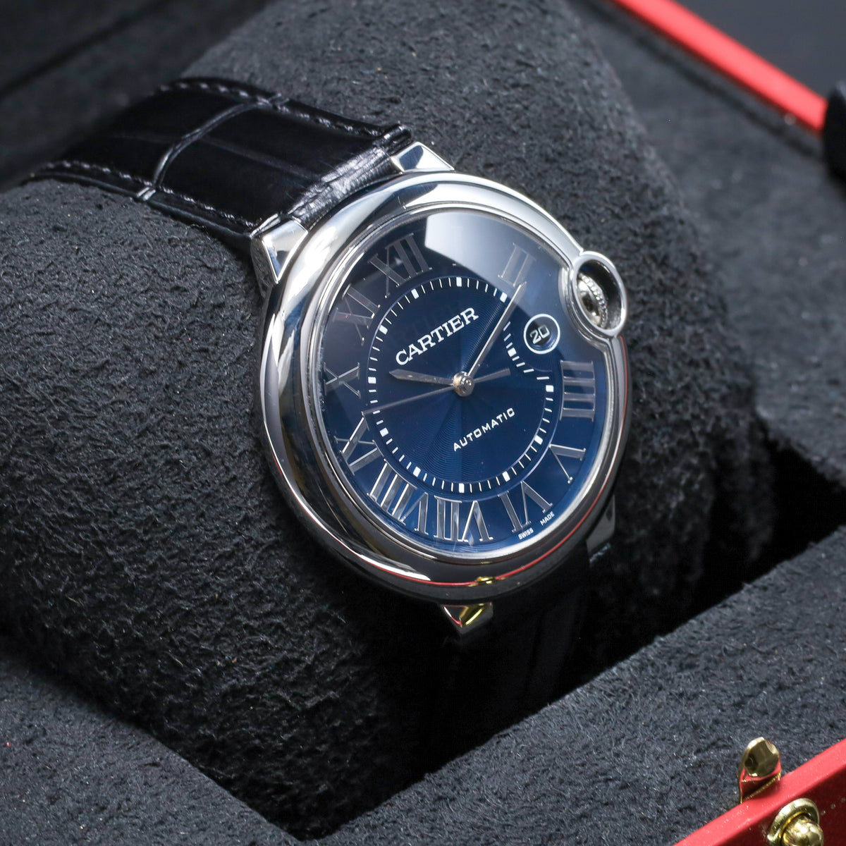 Cartier Ballon Bleu 42mm De Cartier 2021 Set 42mm Steel Case Blue Roman Dial Blue Leather WSBB0027 Warranty Until 2029