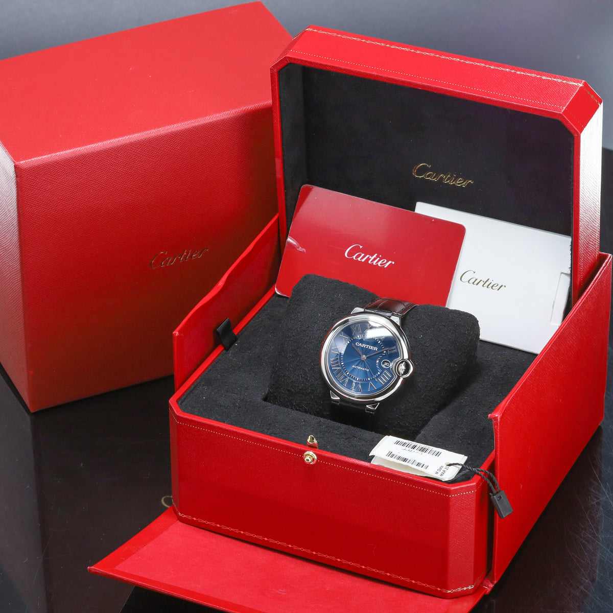 Cartier Ballon Bleu 42mm De Cartier 2021 Set 42mm Steel Case Blue Roman Dial Blue Leather WSBB0027 Warranty Until 2029