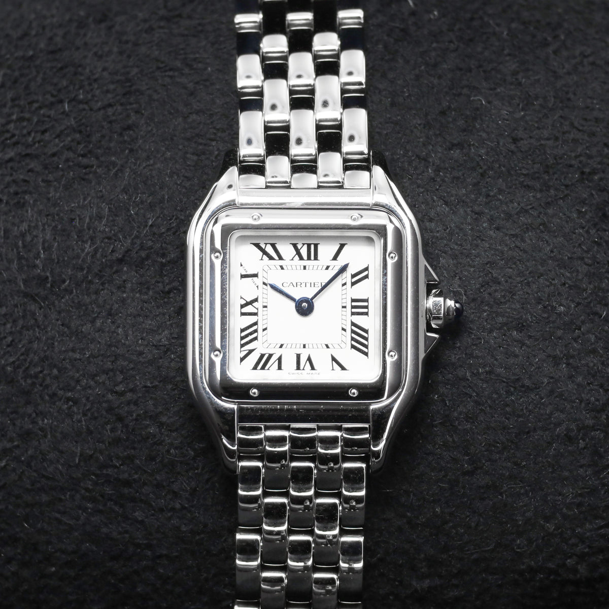 Cartier Panthere Complete 22mm Stainless Steel Silver / White with Roman Numerals Dial Stainless Steel Smooth Bezel Stainless Steel Integrated Bracelet with Folding Clasp WSPN0006