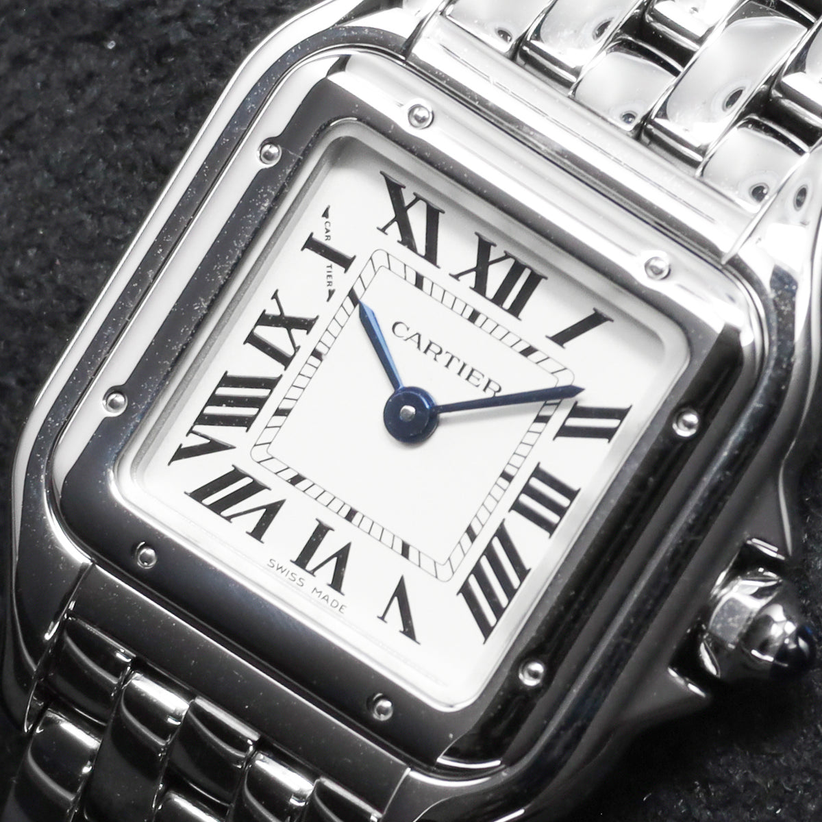 Cartier Panthere Complete 22mm Stainless Steel Silver / White with Roman Numerals Dial Stainless Steel Smooth Bezel Stainless Steel Integrated Bracelet with Folding Clasp WSPN0006