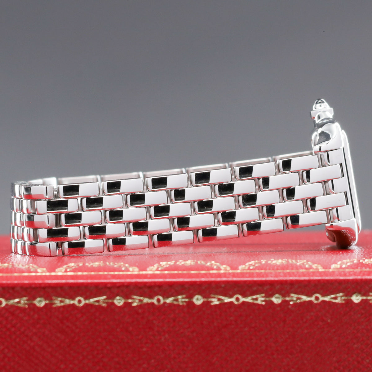 Cartier Panthere Complete 22mm Stainless Steel Silver / White with Roman Numerals Dial Stainless Steel Smooth Bezel Stainless Steel Integrated Bracelet with Folding Clasp WSPN0006