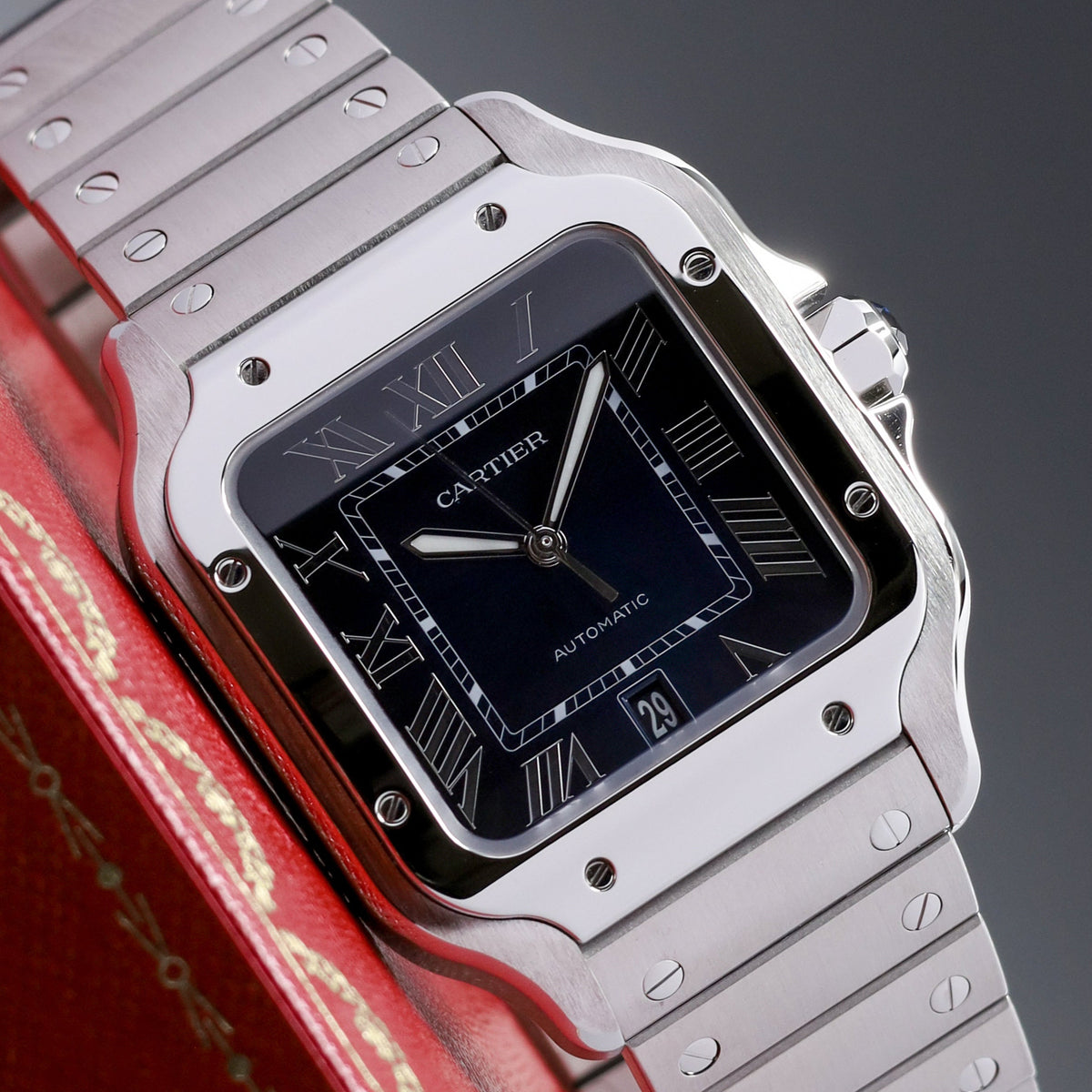Cartier Santos 2023 Complete 39.8mm Stainless Steel Case Blue Dial Stainless Steel Bezel Stainless Steel Bracelet WSSA0030