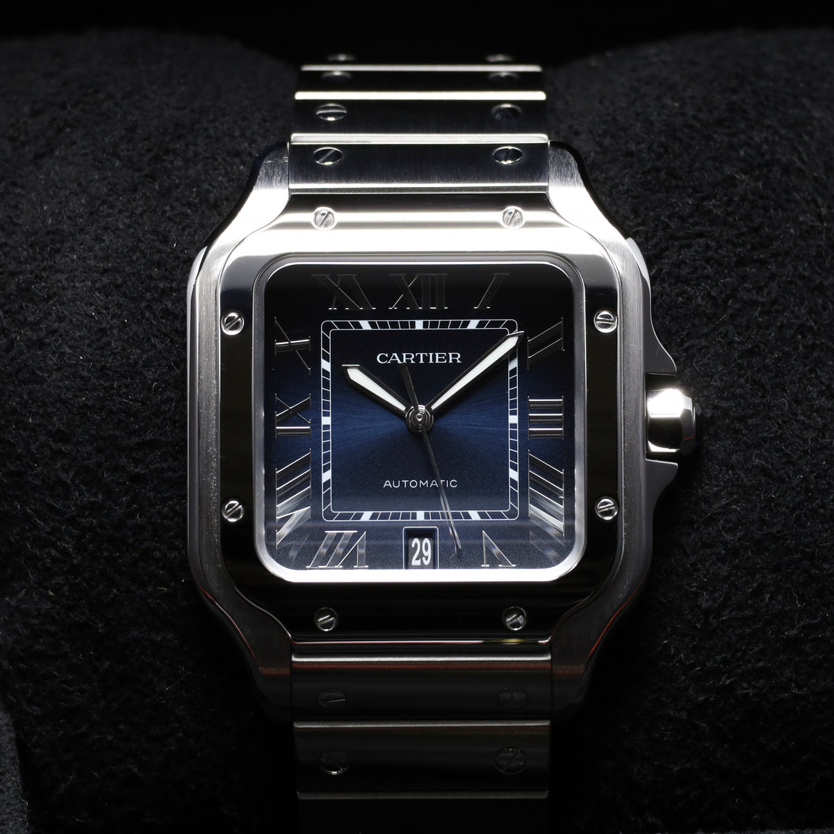 Cartier Santos 2023 Complete 39.8mm Stainless Steel Case Blue Dial Stainless Steel Bezel Stainless Steel Bracelet WSSA0030