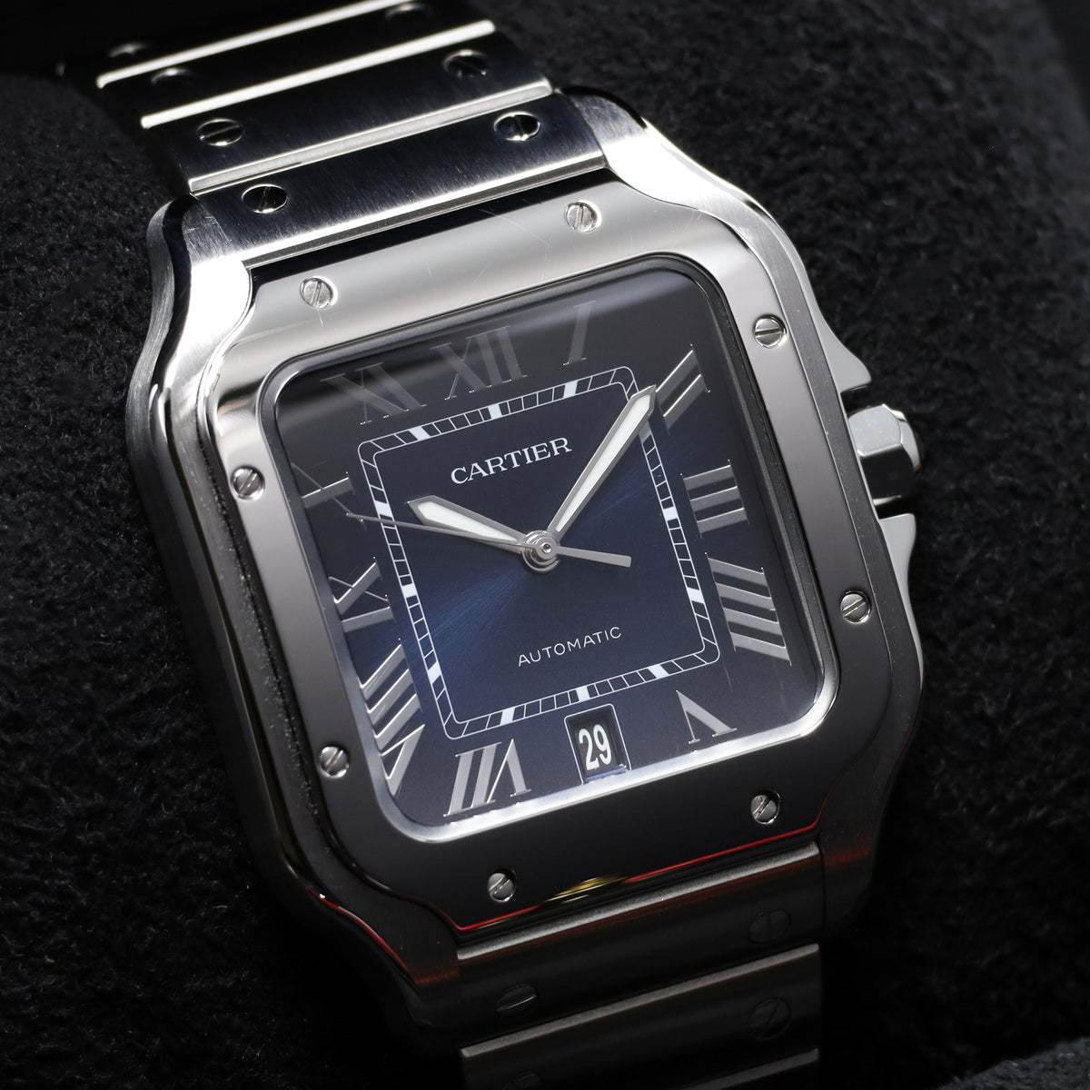 Cartier Santos 2023 Complete 39.8mm Stainless Steel Case Blue Dial Stainless Steel Bezel Stainless Steel Bracelet WSSA0030