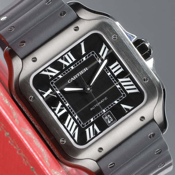 Cartier Santos De Cartier 2026 Complete 39.8mm Steel and ADLC Black Dial Black ADLC Bezel Black Rubber Strap with Additional Black Alligator Leather Strap WSSA0039